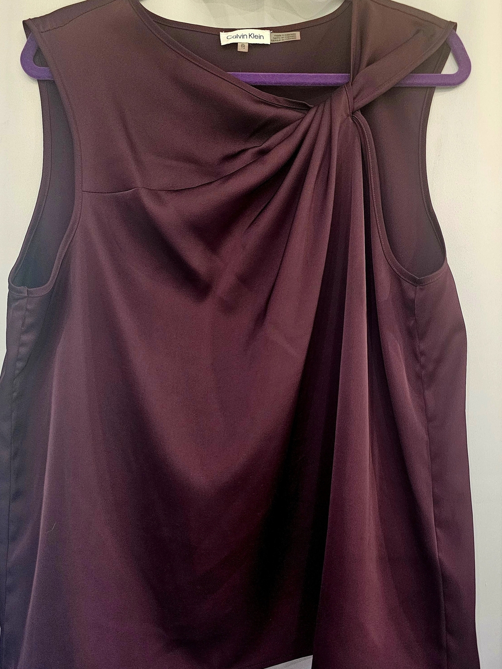 Calvin Klein Satin Sleeveless Top in Plum